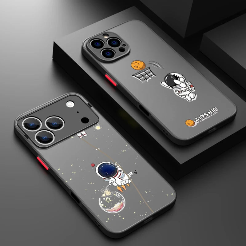 Cute Astronaut Phone Case For iPhone 17 Air 16 15 14 13 12 Pro Max 16 17 Pro 16e 11 Shockproof Soft Edge Matte Hard Cover Funda