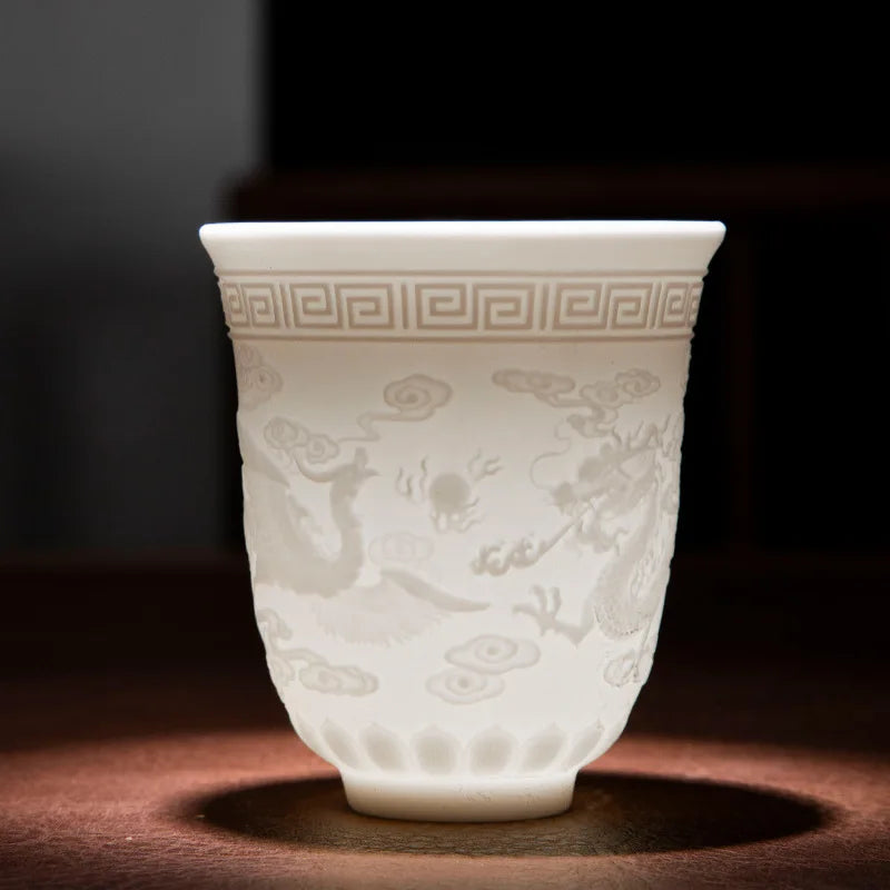 150ml Teacup Jade White Porcelain Cup Heart Sutra Cup Baifu Cup Ceramic Tea Set Supplies Living Room Coffee Table Decoration