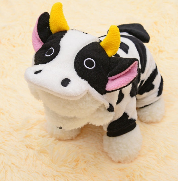 New Pet Dog Cat Coat Warm Cow Costume Sweatshirt Hooded Clothing