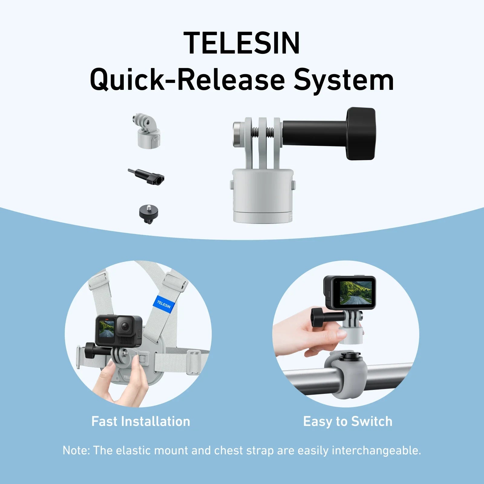 TELESIN Quick-Release Vest Chest Mount for Gopro Hero 13 12 11 10 9 8 DJI OSMO Action 5 Pro 4 3 Insta360 X5 X4 ACE Pro Accessory