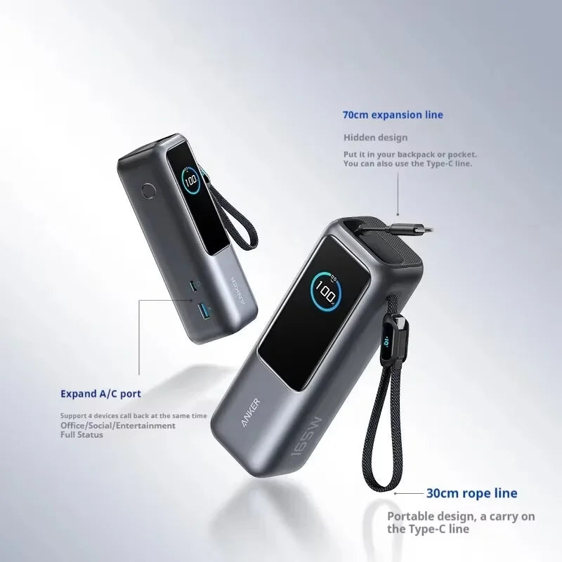 Anker Zolo 25000mah Power Bank 165W PD Fast charging With Built-In Retractable Cables Mobile Power For iPhone16 MacBook Laptop