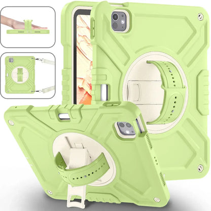 Shockproof Case for iPad pro 11 inch (2024) with 360° Rotating Hand Strap, Portable Shoulder Strap and Pencil Slot