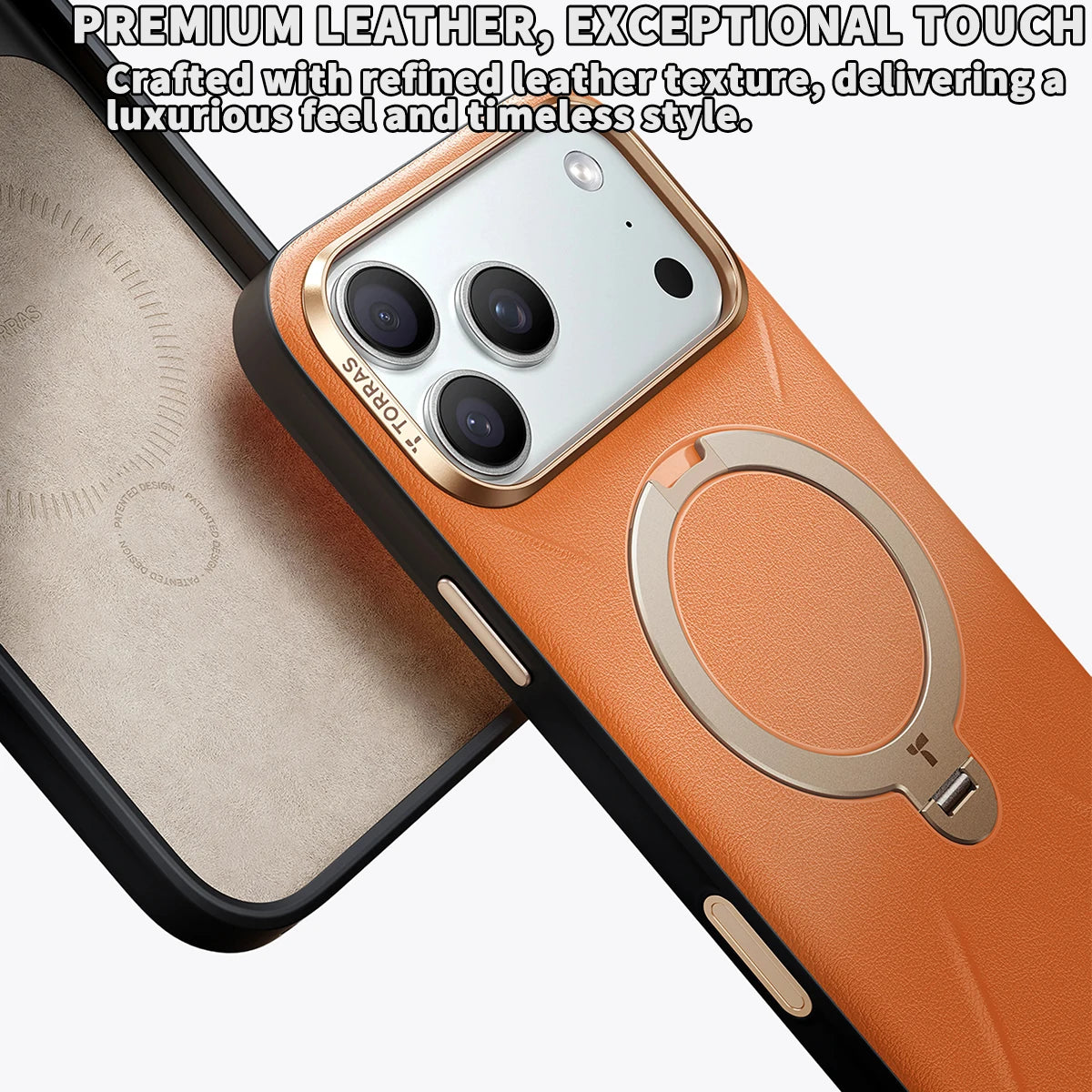 TORRAS Q3 Soft Leather Phone Case for iPhone 17 16 15 Pro Max, Fit for MagSafe with Ring, Mil-Grade Protection