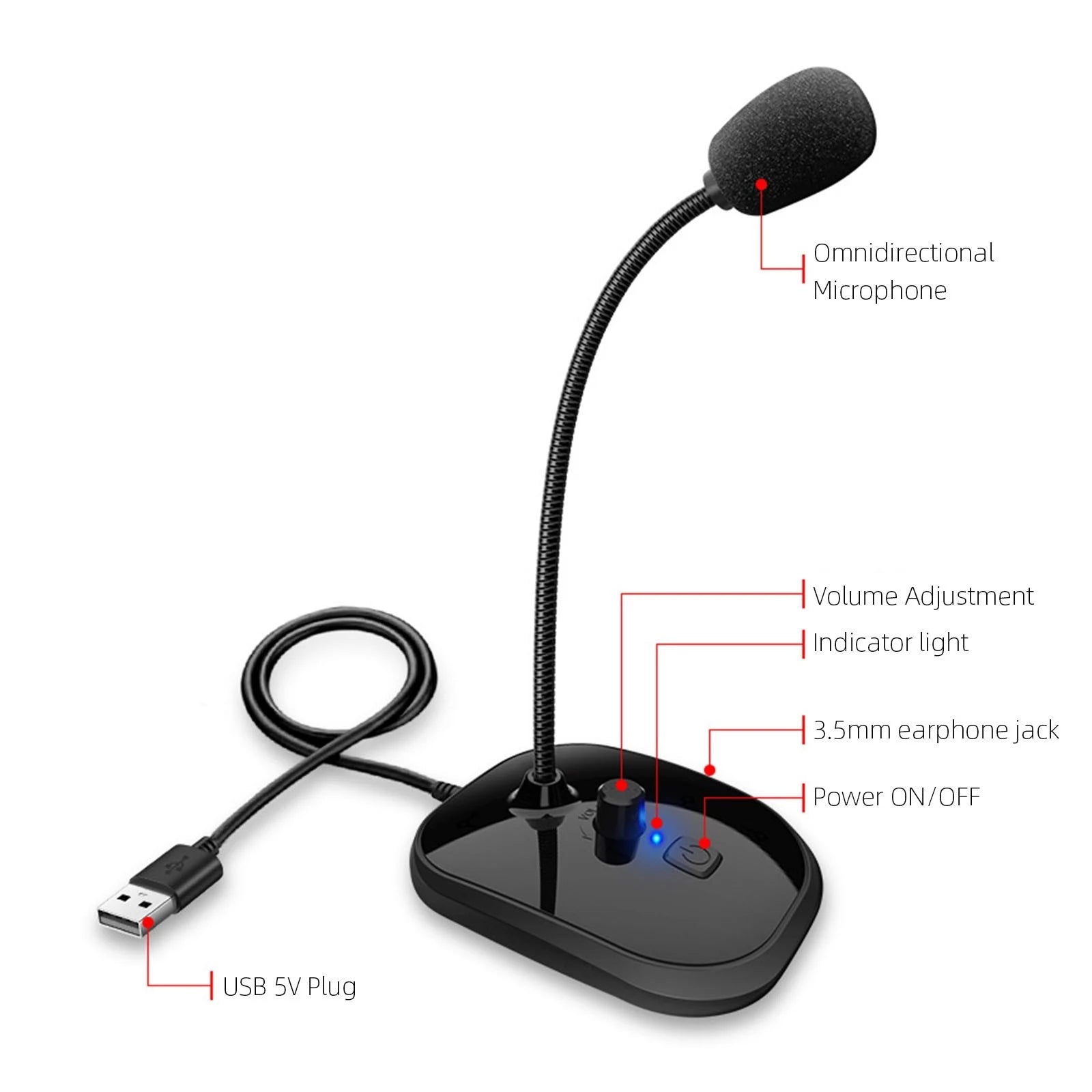 Flexible PC Mic USB Audio Adapter Display