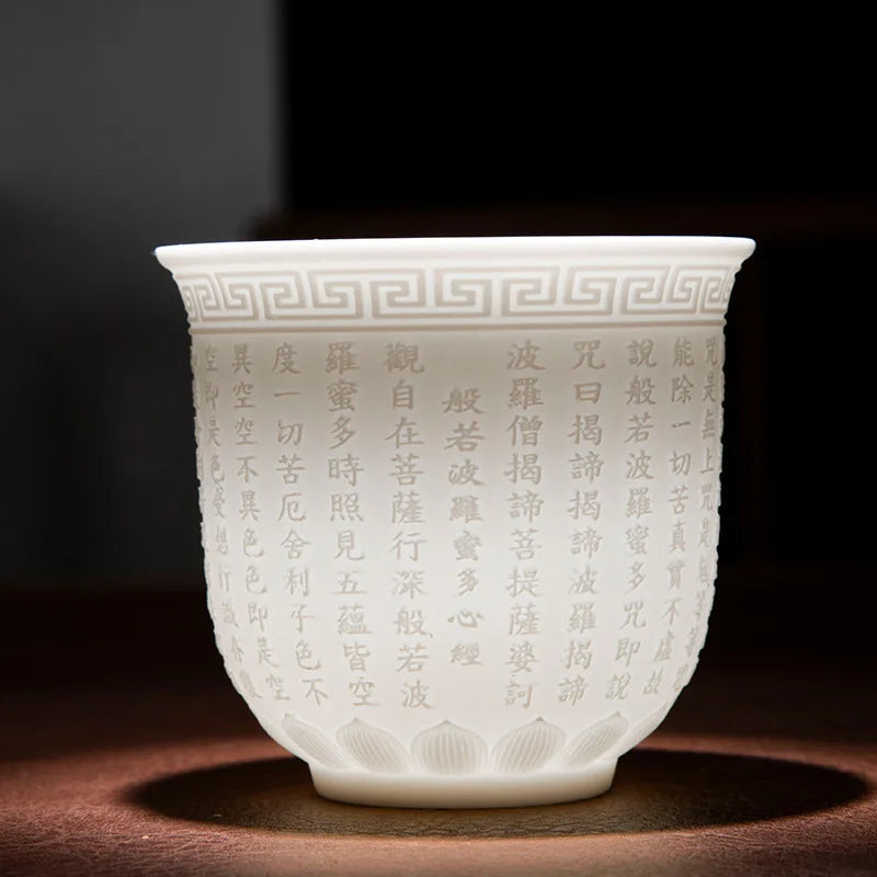 150ml Teacup Jade White Porcelain Cup Heart Sutra Cup Baifu Cup Ceramic Tea Set Supplies Living Room Coffee Table Decoration