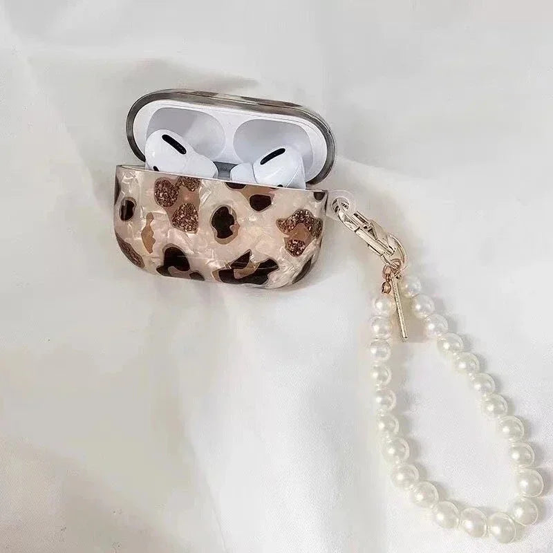 Pearl Earbuds Cases For 2024 Airpods 4 3 Leopard Pendant Headphone Protective Cover For Apple Airpod Pro 2 1 3rd Generation Case