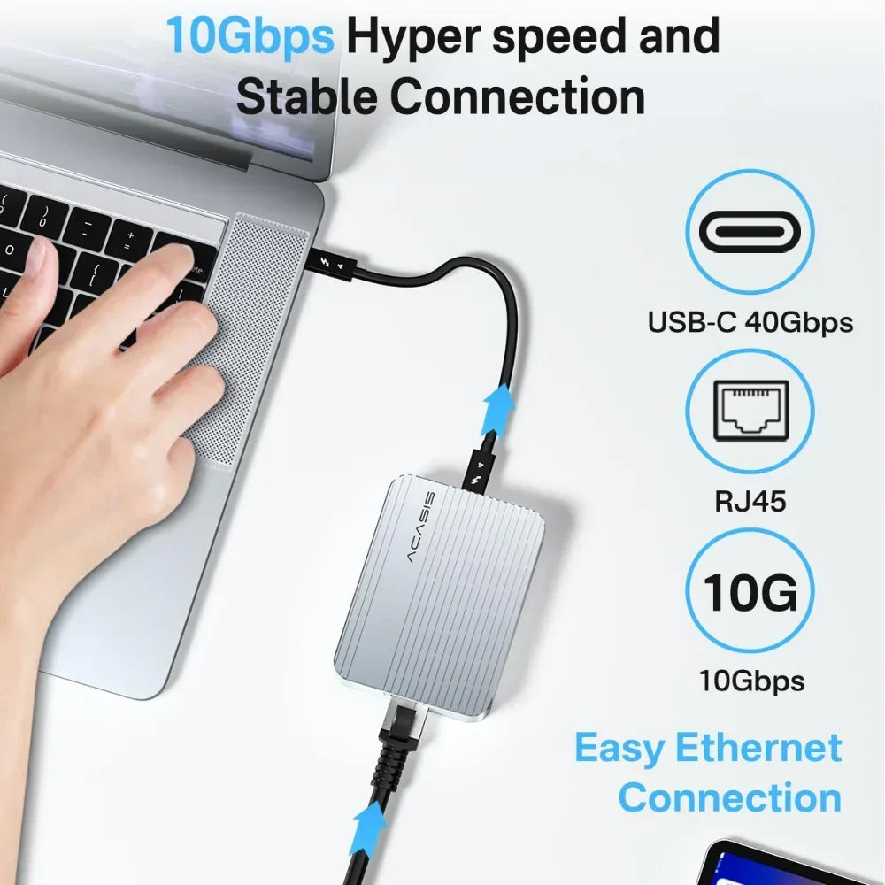 Acasis 10Gbps USB-C Ethernet Adapter Network Card Thunderbolt 5/4/3 Compatible/RJ45 High-Speed Data Transfer for Mac mini m4 Nas