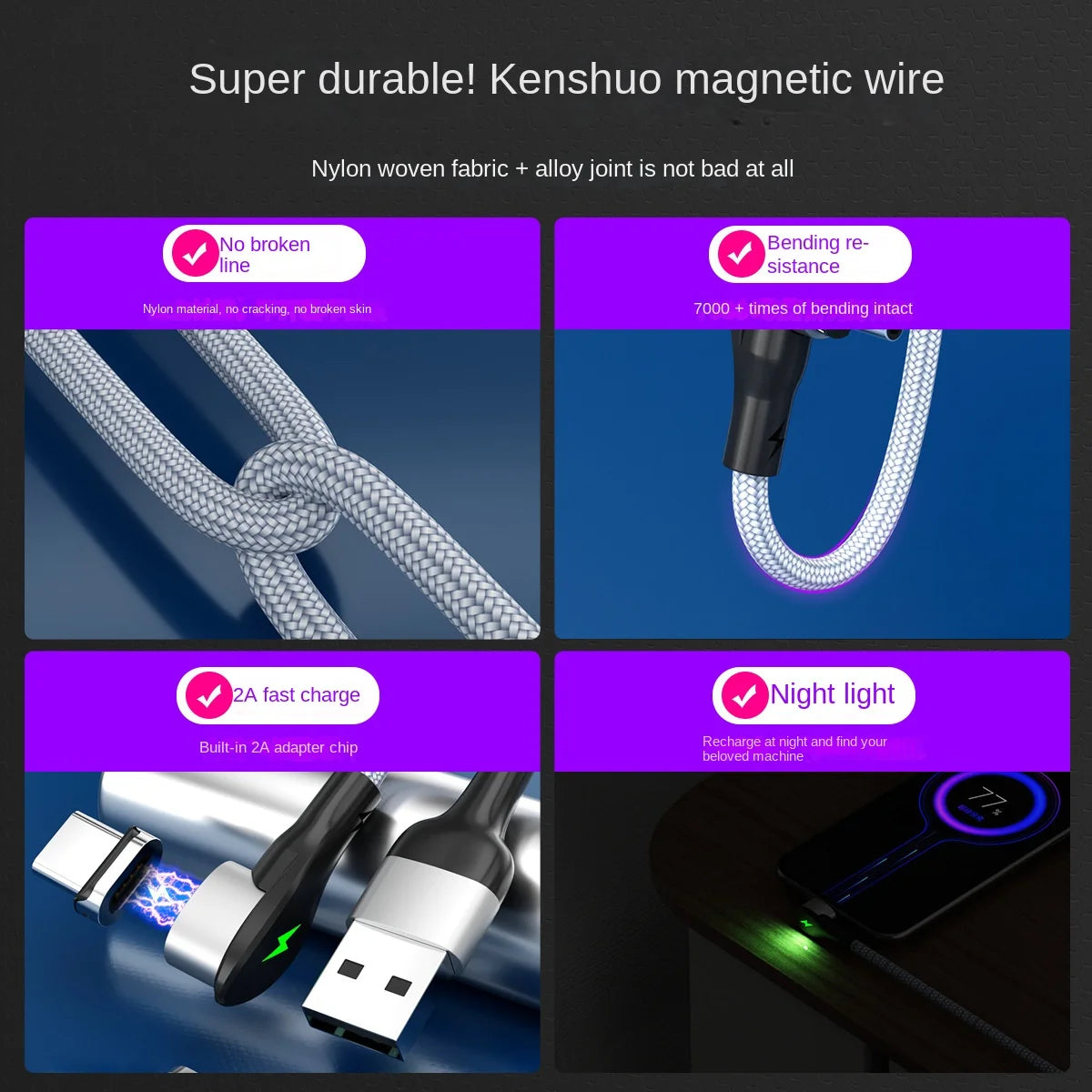 3A elbow magnetic suction data cable suitable for Huawei TypeC fast charging USB woven phone charging anker