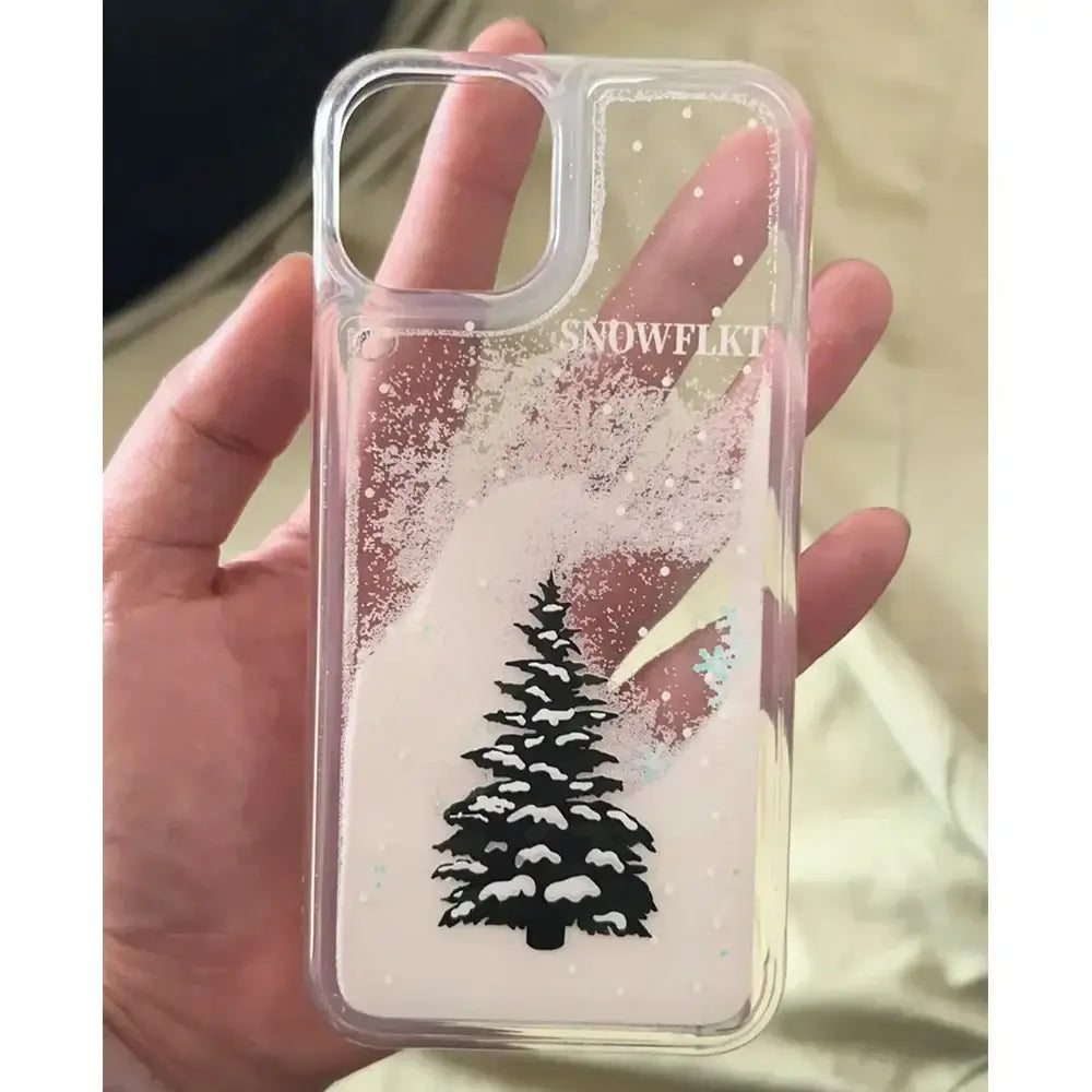 Phone Case For iPhone 16 15 14 13 12 11 8 7 6 6S XS X XR Mini Pro Max Plus INS Christmas Tree Print Snow Quicksand Clear Cover