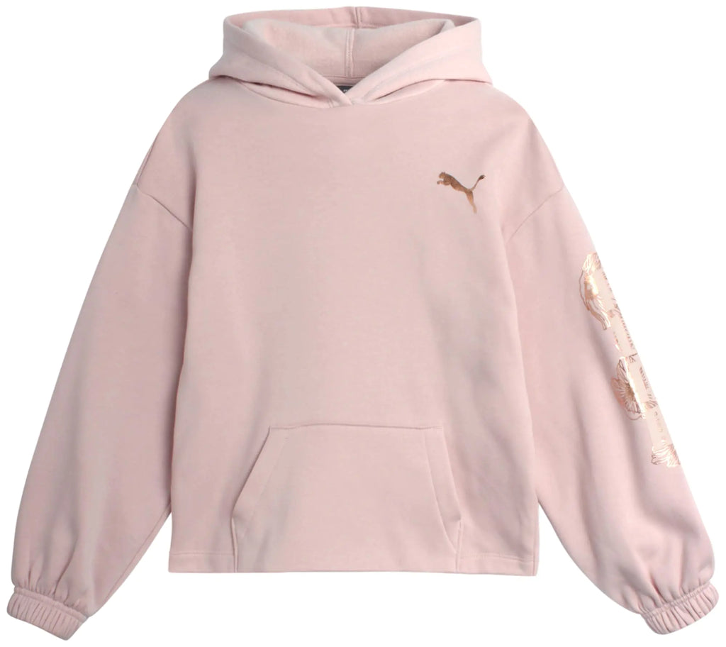 PUMA Girls Sweatshirt - Performance Fleece Pullover Graphic Hoodie for Girls (7-16) Size 7 Pink/Heather/White