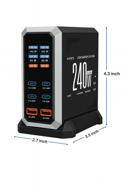 240W Multi-Port USB Fast Charger High-Speed Charging Station Techs Park