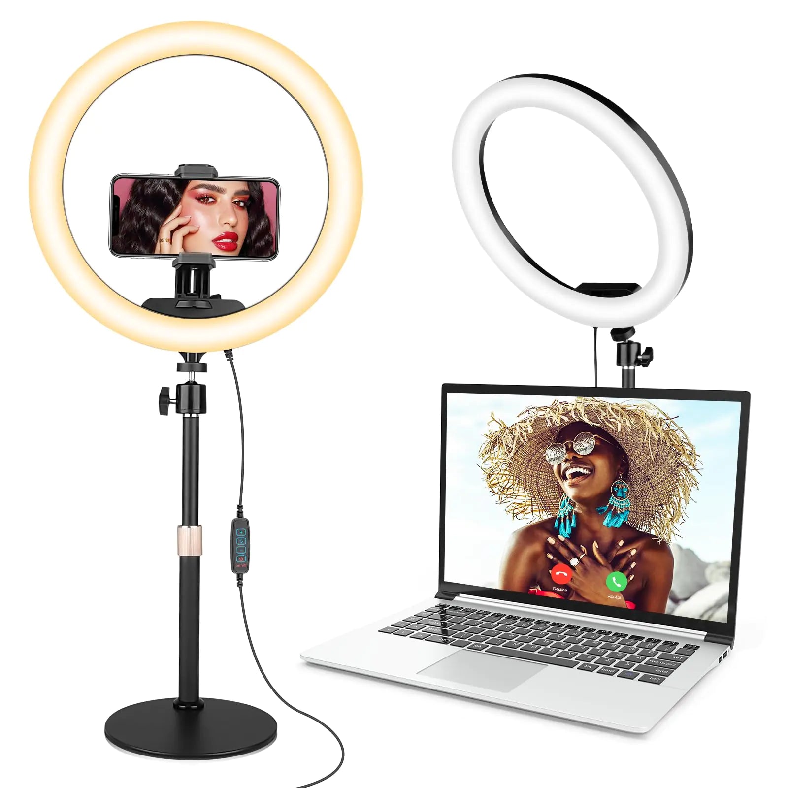 Sensyne 12” Desk Ring Light with Stand & Phone Holder for Computer LED Selfie Ring Light for Phone Photography Webcam Light for Laptop/Video Conference Lighting/Makeup/Live Streaming Black
