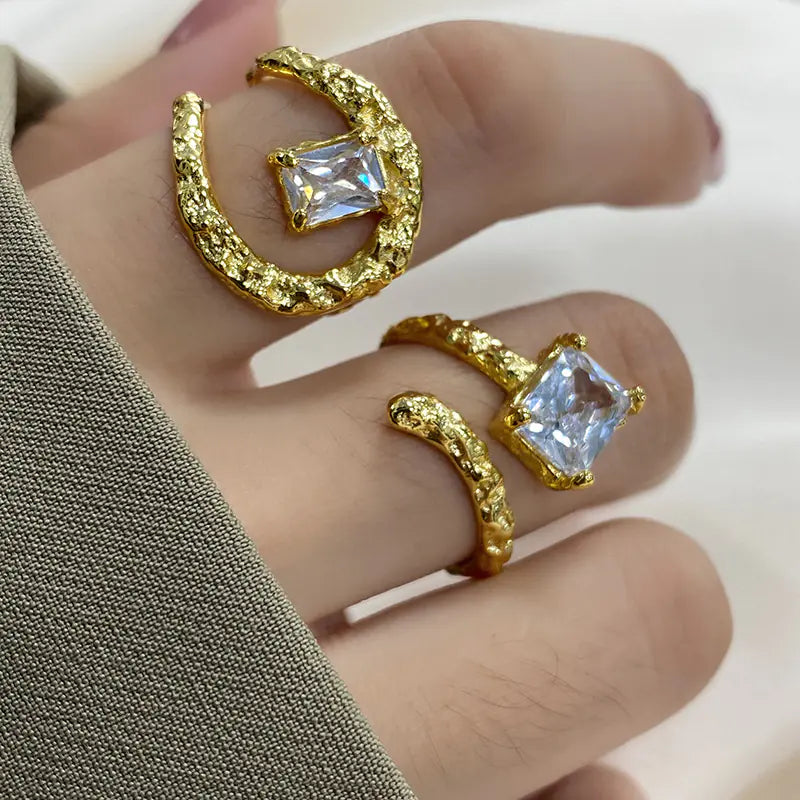 Light Luxury Simple Rectangular Open-end Zircon Ring