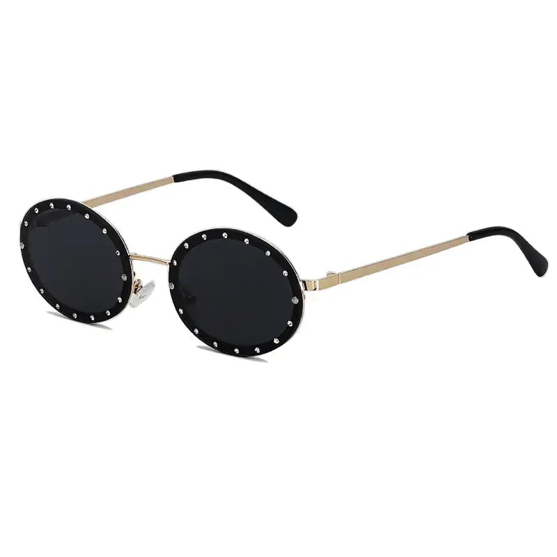 Trendy Oval Diamond Sunglasses with Metal Frame for Women