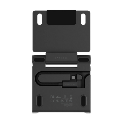 Satechi OntheGo Foldable Stand Hub showcasing its compact design and built-in cable, ideal for travel.