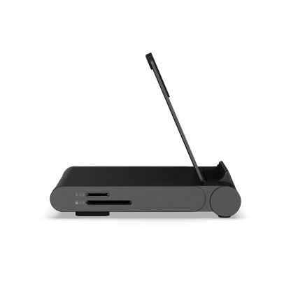 Satechi OntheGo Foldable Stand Hub shown from the side with SD card slots and an upright stand.