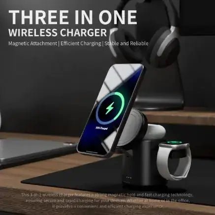 Folding Magnetic Three-in-One Wireless Charger – Portable Fast Charge