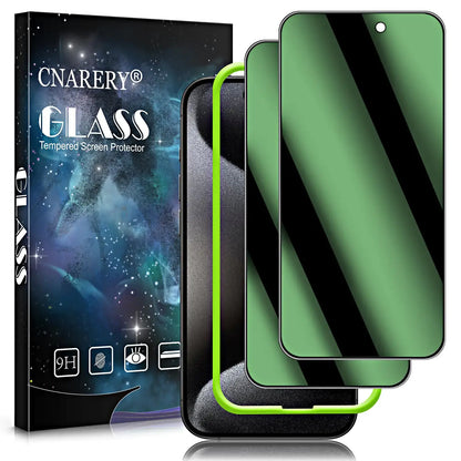 Cnarery Lot de 2 protections d'écran de confidentialité vertes pour iPhone 15 Pro (6,1") [Installation facile][Anti-espionnage][Compatible avec les coques] Protection d'écran en verre trempé vert anti-espionnage