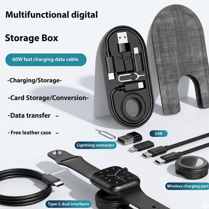 All-in-One Charge Card by Techs ParkStorage Box with fast charging cable and multiple connectors for seamless data transfer.