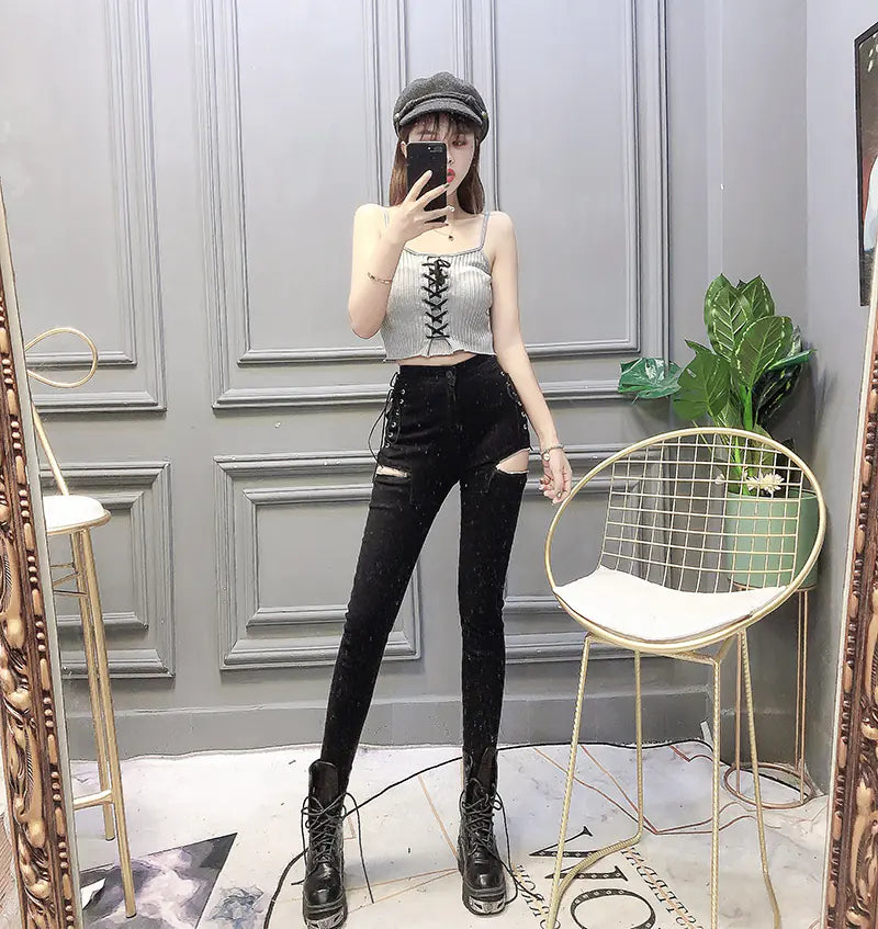 Trendy Women’s Slim-fit Pants with Zipper Detail and Split Design