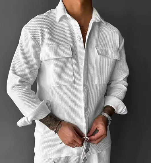 New Men’s Shirt New Long Sleeve Lapel – Classic Loose-Fit Button