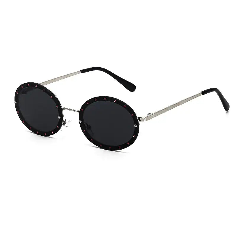 Trendy Oval Diamond Sunglasses with Metal Frame for Women