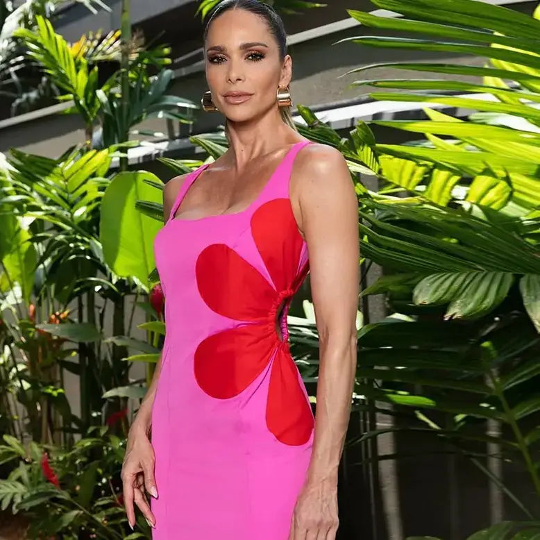 Trendy Floral Cut-Out Midi Dress for Women