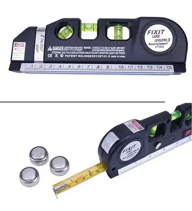 Multifunction Laser Level Tape - Precision & Accuracy showing a black tape measure with built-in laser level.