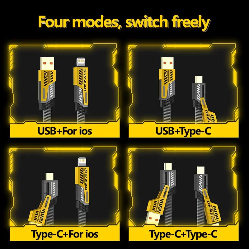 4 in 1 Mecha Fast Charging Data Cable Cord PD 27W For iPhone 15