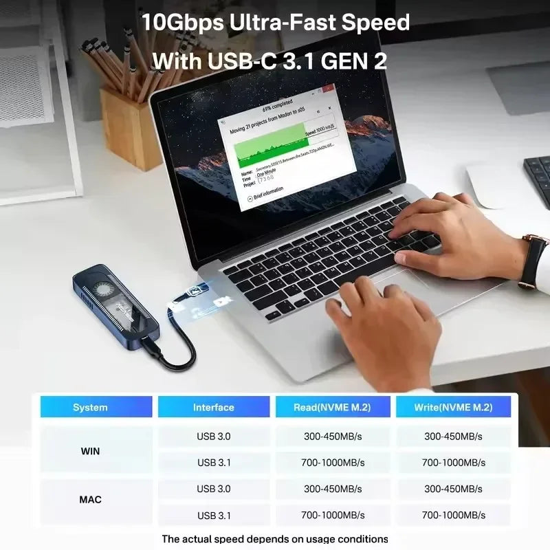 ACASIS 10Gbps USB C NVME SSD Enclosure with Cooling Fan for M.2 2280