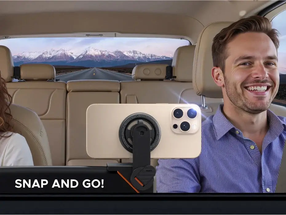    MagSafe Car Phone Mount securely attached to a car touchscreen