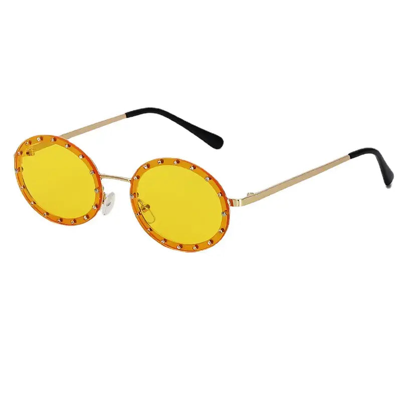 Trendy Oval Diamond Sunglasses with Metal Frame for Women