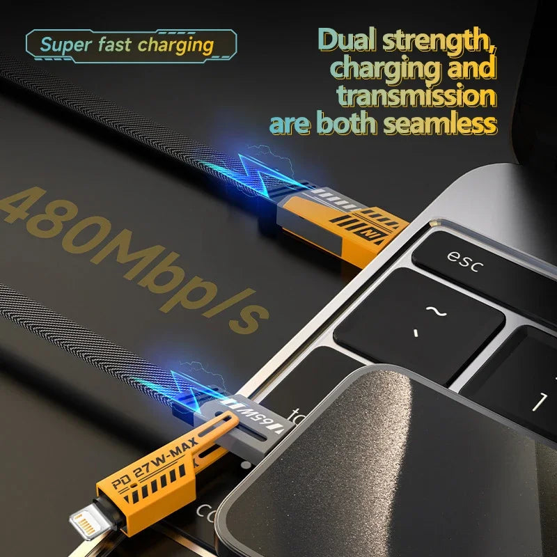 4 in 1 Mecha Fast Charging Data Cable Cord PD 27W For iPhone 15