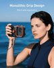 Woman using TELESIN Underwater Diving Phone Case with monolithic grip design while swimming in the ocean.