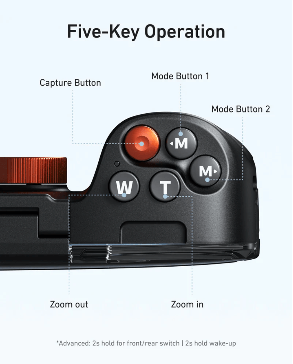 TELESIN Underwater Diving Phone Case showing five-key operation layout with buttons for capture and modes.