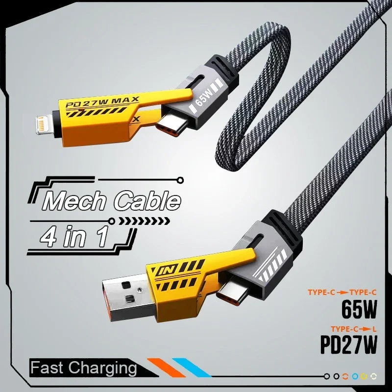 4 in 1 Mecha Fast Charging Data Cable Cord PD 27W For iPhone 15
