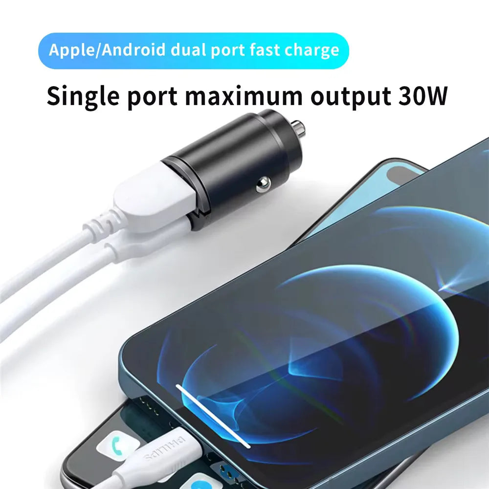 100W/200W QC3.0 PD Mini Car Charger 12-24V Lighter Fast Charging Car