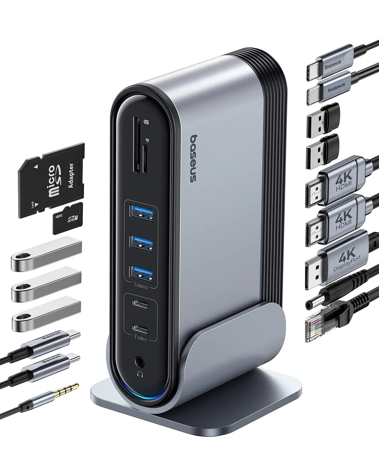 Baseus 17-in-1 docking station with 4K HDMI supports 3 monitors and multiple connectivity options.
