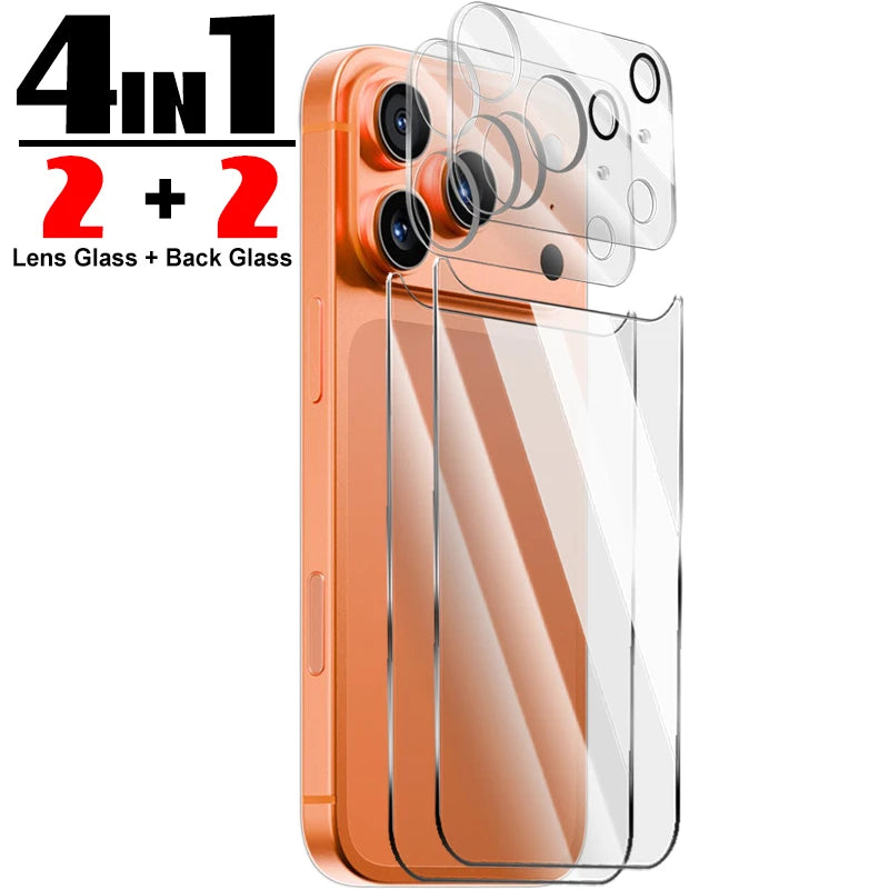 2+2Pack Tempered Glass Screen Protectors for IPhone 17Pro 16 15 14 ProMax Plus Back Films & Camera Lens Cover for IPhone 17Air