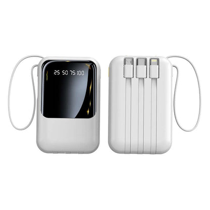 Mini 10000mAh Power Bank with Built-in Cable, Cute Design - Compact and portable charging solution.