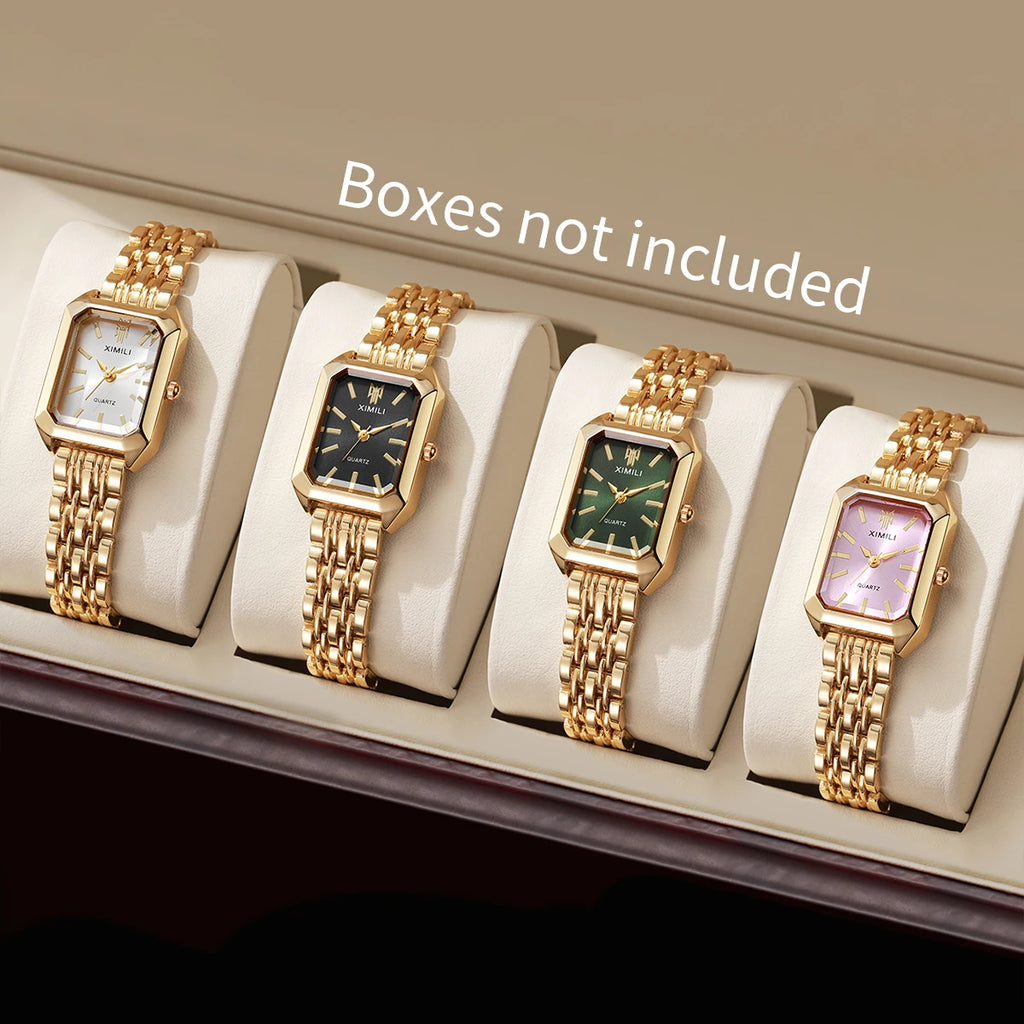 1/2/4PCS Luxury Women Watches Fashion Rectangle Woman Quartz Watch Stainless Steel Band Wristwatches Reloj Mujer（Without Box）
