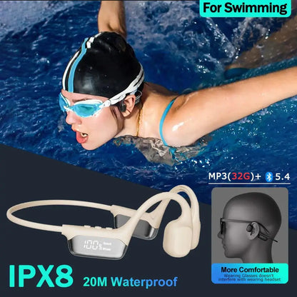 Écouteurs à Conduction Osseuse Bluetooth 5.4 Écouteurs sans Fil Étanche IPX8 pour la Natation et le Sport, avec Lecteur MP3 et 32 Go de RAM