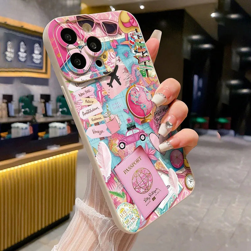 Travel Plane Printed Matte Anti-Drop Phone Case For iPhone 17 16 15 14 13 12 11 Pro Max XS X XR 7 8 Plus 16E 17Air 13 Mini Cover