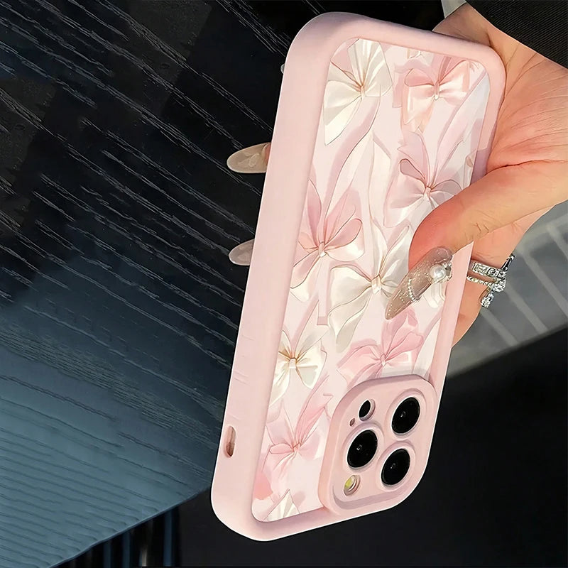 Bow-Knot Pink Bow Pattern Shockproof Soft TPU Phone Case For iPhone 17 11 12 13 14 15 16 Pro Max XS X XR 7 8Plus 16E 17Air Cover