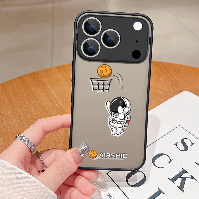Cute Astronaut Phone Case For iPhone 17 Air 16 15 14 13 12 Pro Max 16 17 Pro 16e 11 Shockproof Soft Edge Matte Hard Cover Funda