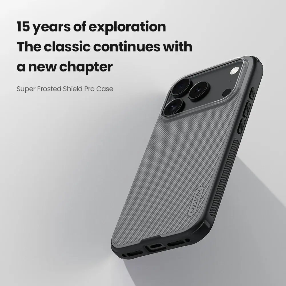 Nillkin Super Frosted Shield Pro Case Transparent Black for iPhone 17, 17 Pro, and 17 Pro Max – Shockproof Frosted Protective Cover