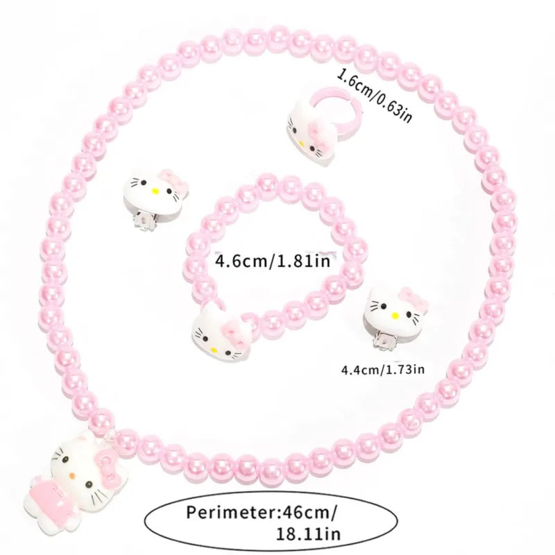 4pcs/set Cartoon Kawaii Necklace Hairclips Ring Set Toy Kids Hairpins Girl Heart Accessories Birthday Gifts