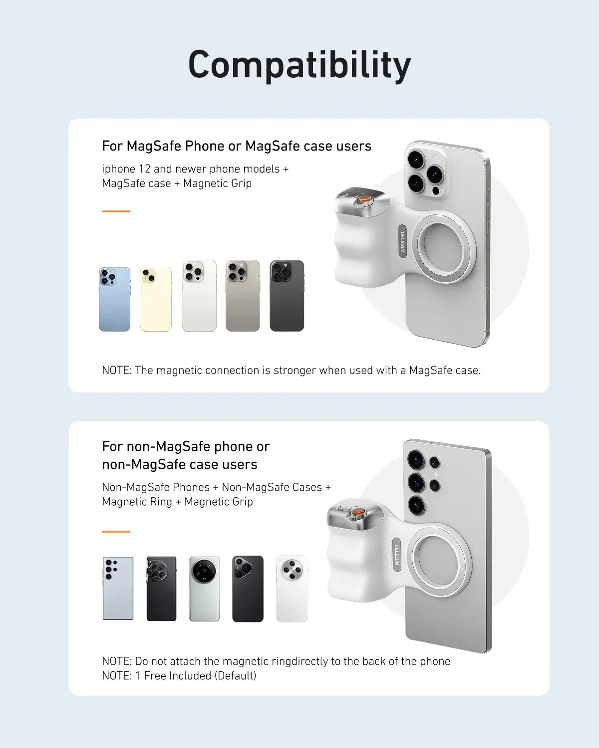 TELESIN Magnetic Phone Camera Shoot Hand Grip Phone Holder Shooting Aid Remote Control Handle for Iphone HUAWEI SAMSUNG Phone