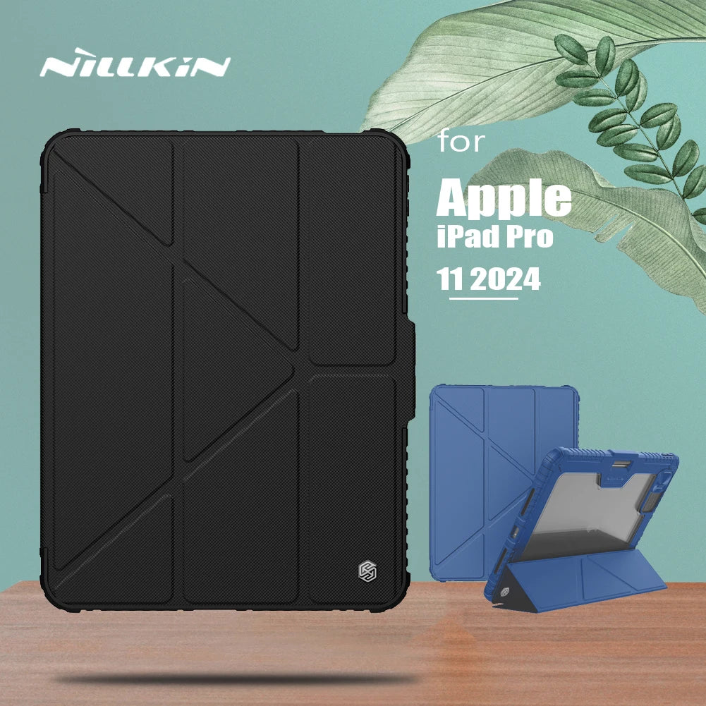 NILLKIN for Apple IPad Pro 11 2024 Bumper Flip Leather Case Slide Camera Cover with Stand Back Shockproof Hard PC+PU Protector
