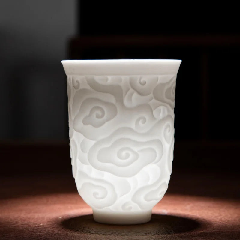 150ml Teacup Jade White Porcelain Cup Heart Sutra Cup Baifu Cup Ceramic Tea Set Supplies Living Room Coffee Table Decoration
